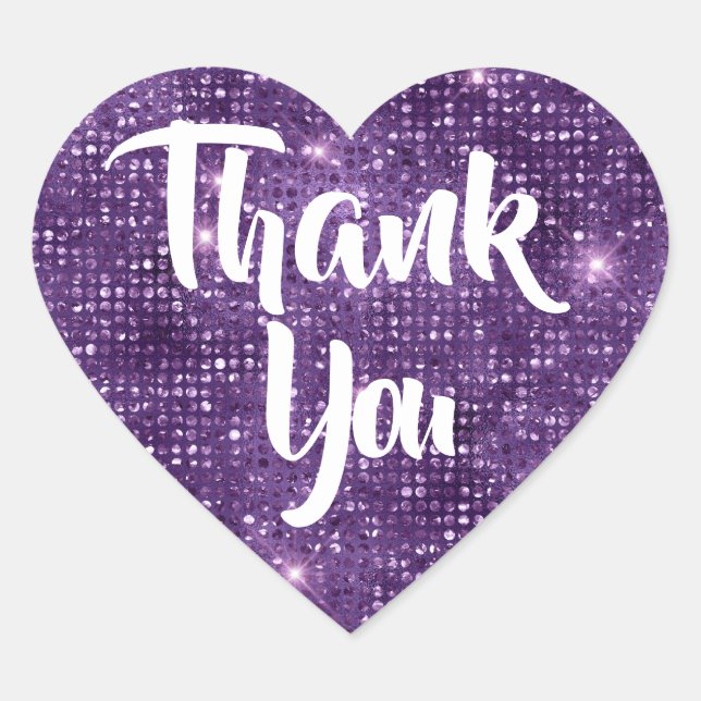 Purple Glitter Thank You Heart Sticker (Front)