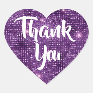 Purple Glitter Thank You Heart Sticker