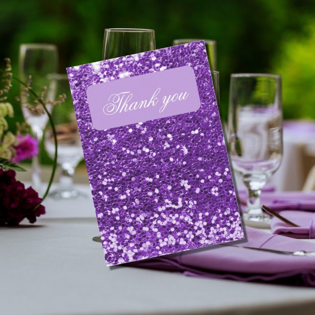 Purple Glitter Tiara Crown Elegant Quinceañera Thank You Card (Creator Uploaded)