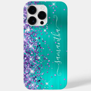 Purple Glitter Turquoise Glam Girly Signature Case-Mate iPhone 14 Pro Max Case