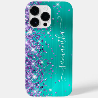 Purple Glitter Turquoise Glam Girly Signature Case-Mate iPhone 14 Pro Max Case