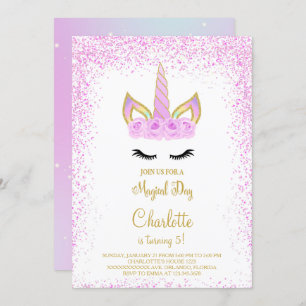 Purple Glitter Unicorn Birthday Invite