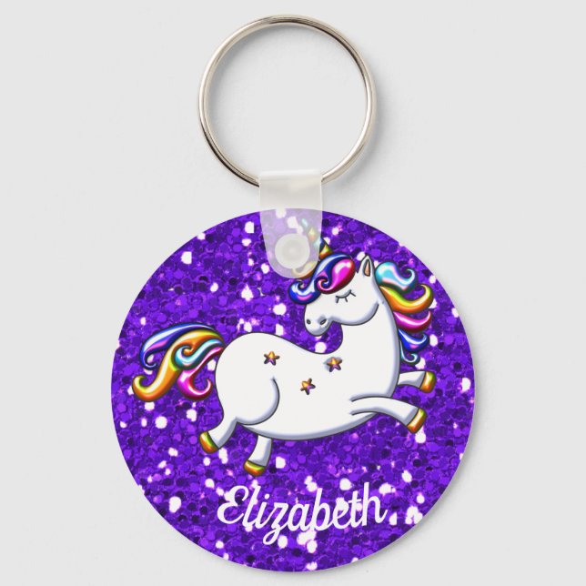 Purple Glitter Unicorn Key Ring (Front)
