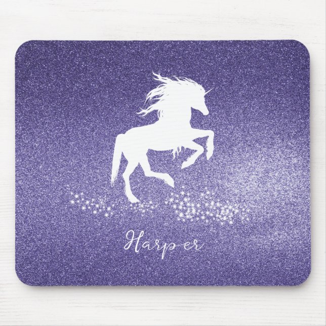 Purple Glitter Unicorn Mouse Pad (Front)