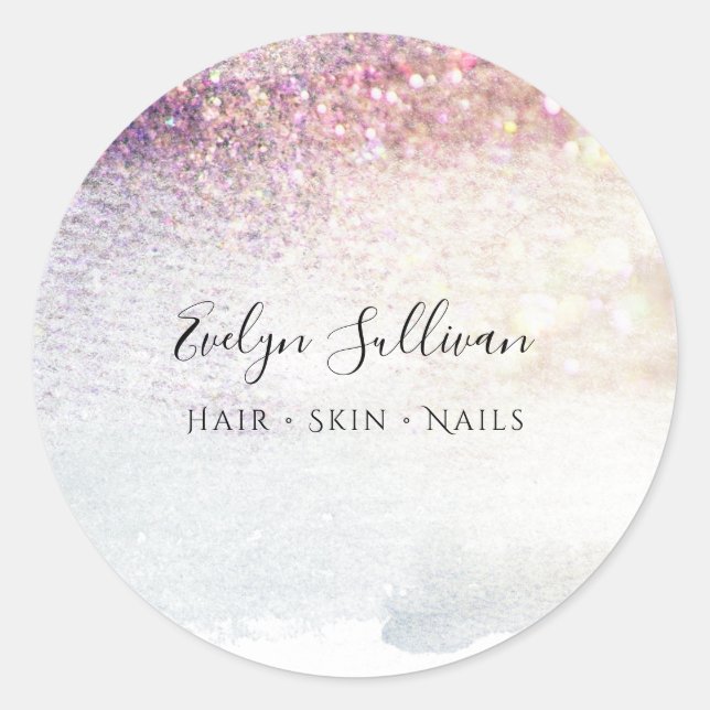 purple glitter watercolor classic round sticker (Front)