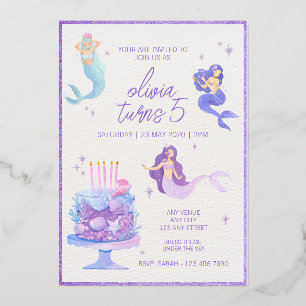 Purple Glitter & Watercolor Mermaid Ocean Birthday