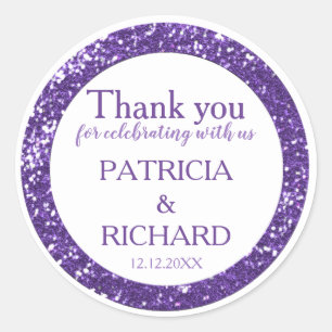 Purple Glitter Wedding Thank You Classic Round Sticker