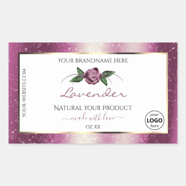 Purple Glitter White Floral Product Labels Logo (Front)