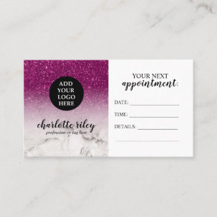 Purple Glitter white Marble Cursive Add your Logo Business Card