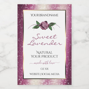 Purple Glitter White Product Labels Rose Flower