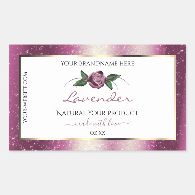 Purple Glitter White Product Labels Rose Flower (Front)