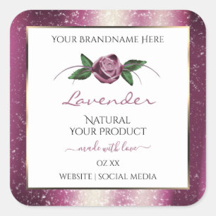 Purple Glitter White Product Labels Rose Flower