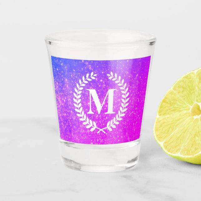 Purple Glitter With Monogram Shot Glass (Front)