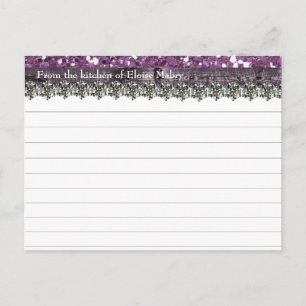 Purple Glitter Wood Look Personalised Recipe Cards