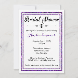 Purple Glittered Trim -Bridal Shower Invitation