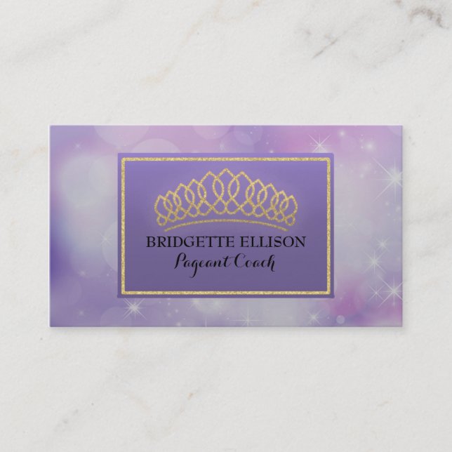 Purple Glittering Stars Pageant Coach Business Card (Front)