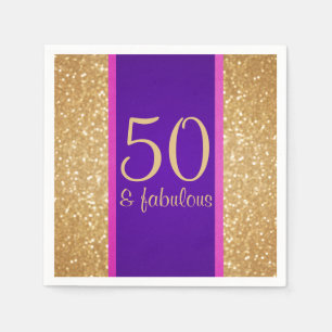 Purple & Glittery 50 & Fabulous 50th Birthday Napkin