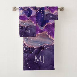 Purple Glittery Agate Texture Bath Towel Set