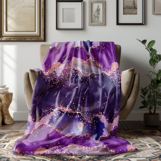 Purple Glittery Agate Texture Fleece Blanket (Creator Uploaded)