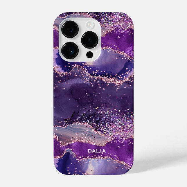 Purple Glittery Agate Texture iPhone Case (Back)