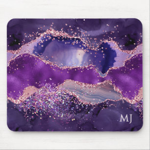 Purple Glittery Agate Texture Mouse Mat