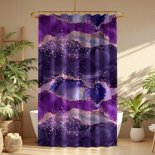 Purple Glittery Agate Texture Shower Curtain