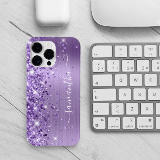 Purple Glittery Glam Girly Signature Case-Mate iPhone 14 Pro Max Case