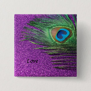 Purple Glittery Peacock Feather Still Life 15 Cm Square Badge