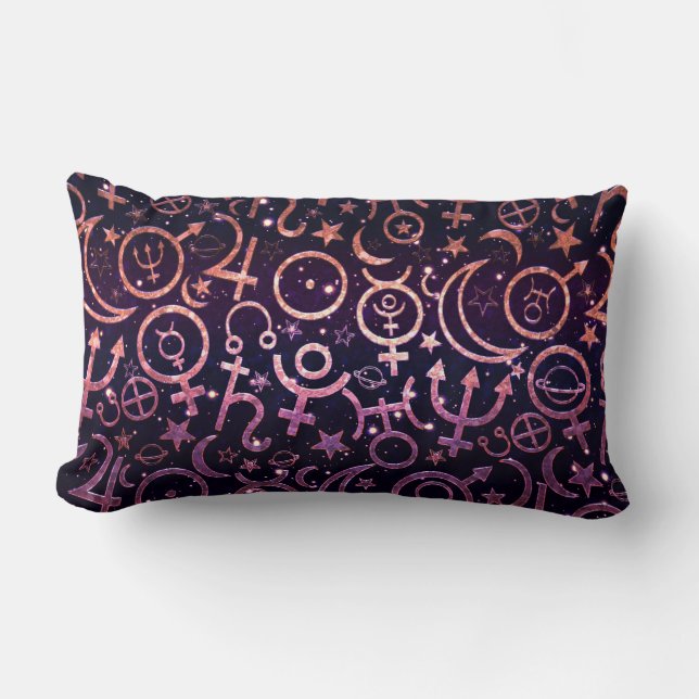 Purple Glittery Planetary Universe Space Planets Lumbar Cushion (Front)
