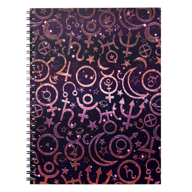 Purple Glittery Planetary Universe Space Planets Notebook (Front)