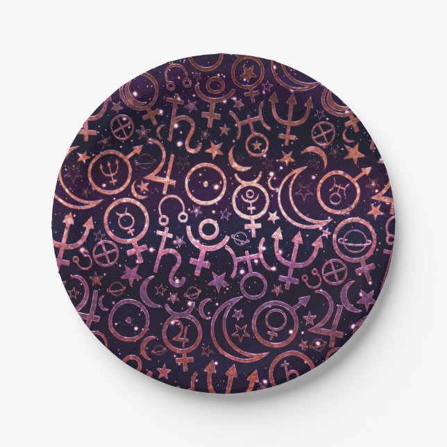 Purple Glittery Planetary Universe Space Planets Paper Plate (Front)