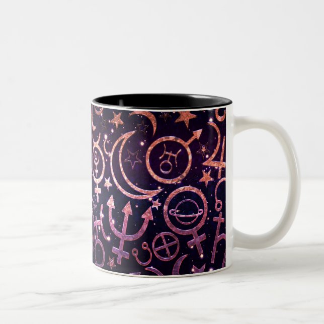 Purple Glittery Planetary Universe Space Planets Two-Tone Coffee Mug (Right)