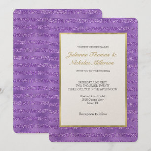 Purple Glittery Stripes Wedding Invitation