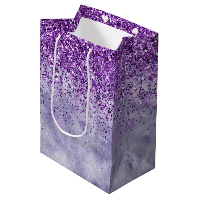 Purple Glitz Glitter Medium Gift Bag (Front Angled)