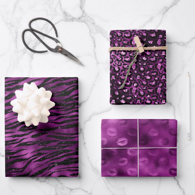 Purple Glitz Zebra Print Wrapping Paper Sheet (Front)