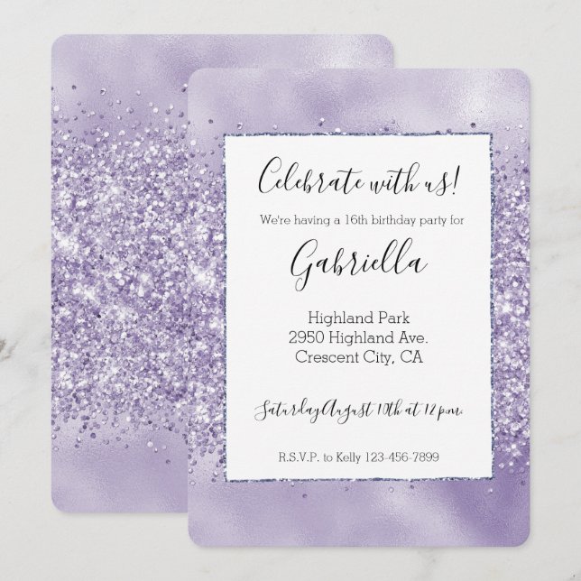 Purple Glitzy Glitter Invitation (Front/Back)