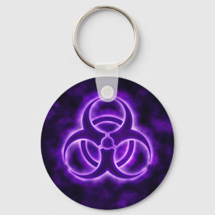 Purple Glow Biohazard Symbol Keychain