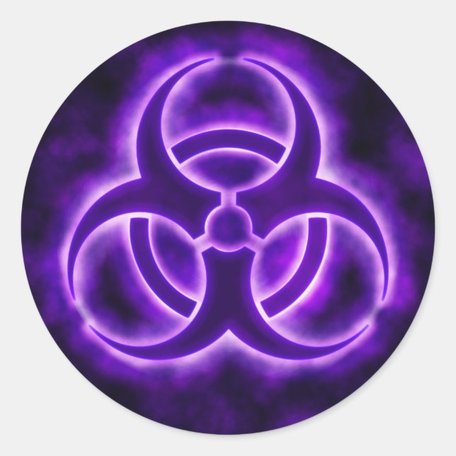 Purple Glow Biohazard Symbol Sticker (Front)