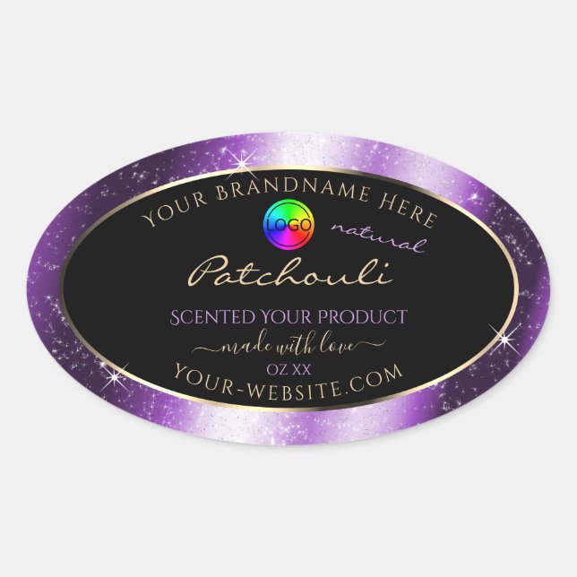 Purple Glow Glitter Frame Product Label with Logo (Front)