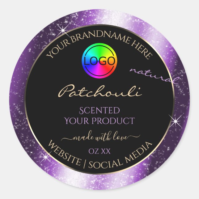 Purple Glow Glitter Frame Product Label with Logo (Front)