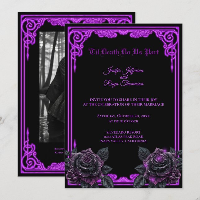 Purple Glow Gothic Halloween wedding Invitation (Front/Back)