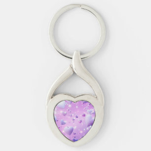 Purple Glow Heart Metal Keychain