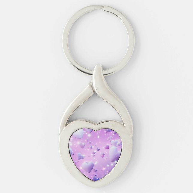 Purple Glow Heart Metal Keychain (Front)