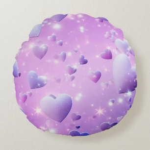 Purple Glow Heart Round Cushion