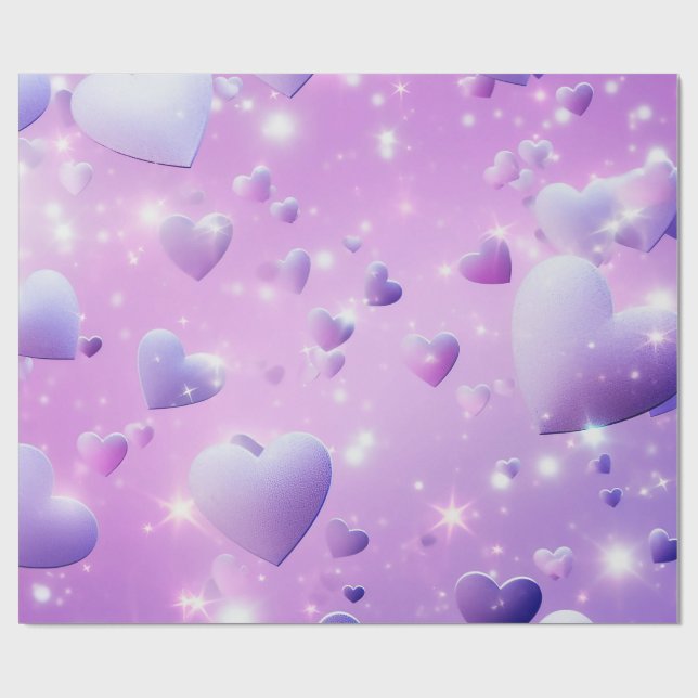 Purple Glow Heart Wrapping Paper (Flat)