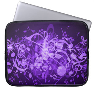Purple Glow Music Notes Laptop Sleeve