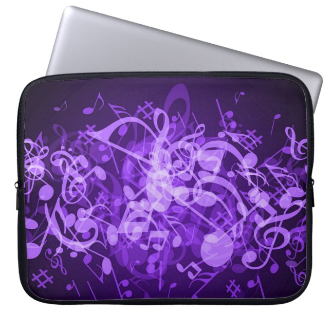 Purple Glow Music Notes Laptop Sleeve (Front)