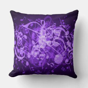 Purple Glow Music Notes Throw Pillow