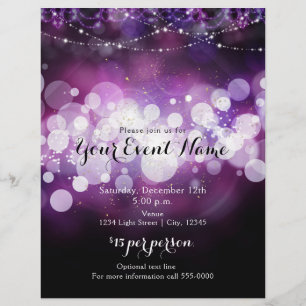 Purple Glow Sparkle Lights Glam Party Event Flyer