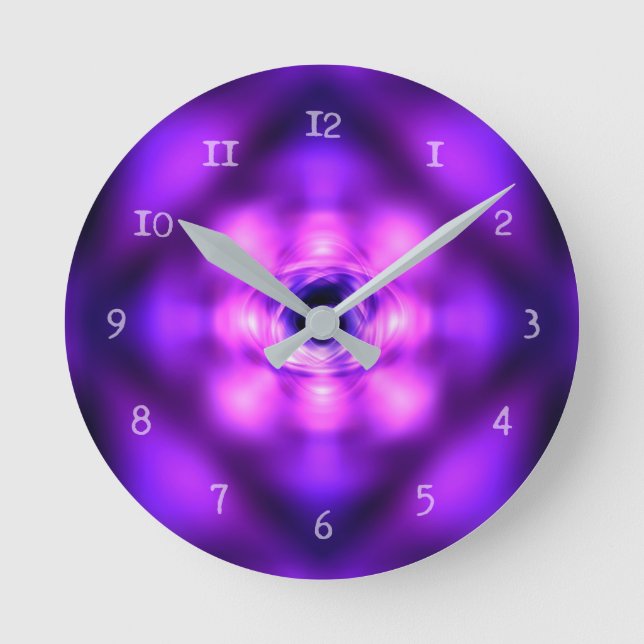 Purple glowing atom round clock (Front)